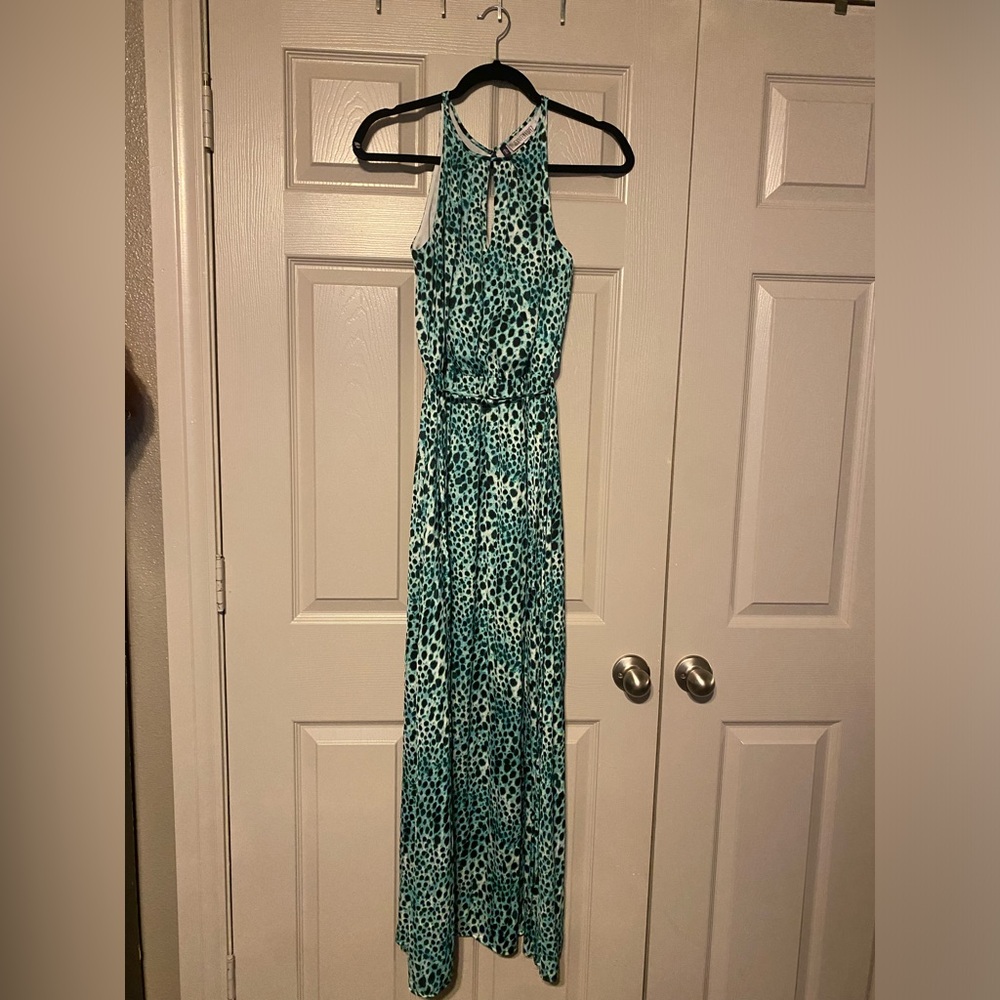 Jennifer Lopez Teal Animal Print Maxi Dress